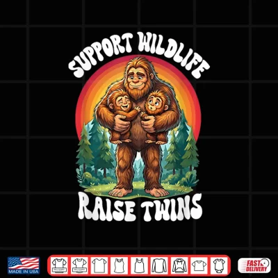 Design Support Wildlife Raise Twins Bigfoot Sasquatch Twin Parent Shirt