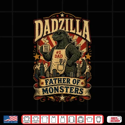 Design Dad Zilla Japanese Monster Funny Fathers Day Kaiju Daddy Shirt