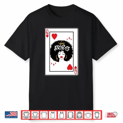Aries Astrology Black Queen Hearts Blackjack Cards Poker Shirt