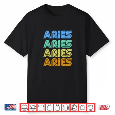 Aries Vintage Retro Zodiac Sign   Aries Birthday Design Shirt