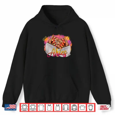 Hoodie Aries Queen Black Woman Nails Astrology Zodiac Sign Shirt