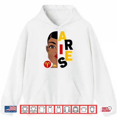Hoodie Aries Queen Short Hair Black Woman Girl Zodiac Sign Shirt