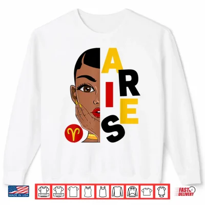 Sweatshirt Aries Queen Short Hair Black Woman Girl Zodiac Sign Shirt