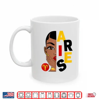 Mug Aries Queen Short Hair Black Woman Girl Zodiac Sign Shirt