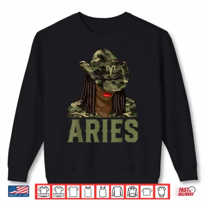 Sweatshirt Aries Western Black Cowgirl Camo African American Zodiac Shirt