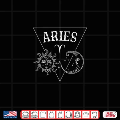 Design Aries Zodiac Symbol Tarot Style Sun Moon Aries Birthday Shirt