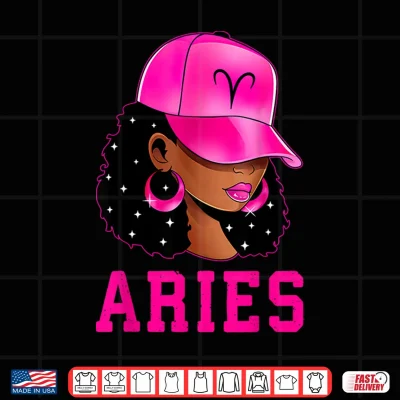 Design Aries Queen Sassy Black Woman Afro Girl Zodiac Sign Shirt