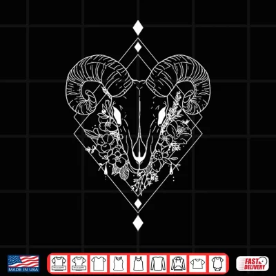 Design Floral Ram Head Aries Zodiac Sign Witchy Aesthetic Shirt