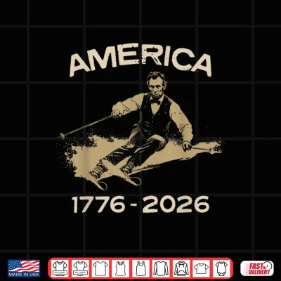Design America 1776 2026 Abraham Lincoln Skiing President Graphic Shirt 1