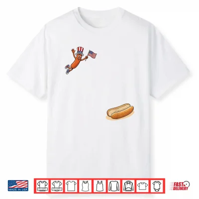 Hotdog Freedom Dive Funny Uncle Sam Hot Dog Jumping Into Bun Shirt