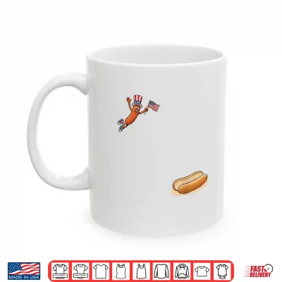 Mug Hotdog Freedom Dive Funny Uncle Sam Hot Dog Jumping Into Bun Shirt 1