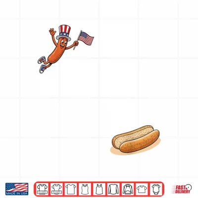 Design Hotdog Freedom Dive Funny Uncle Sam Hot Dog Jumping Into Bun Shirt 1