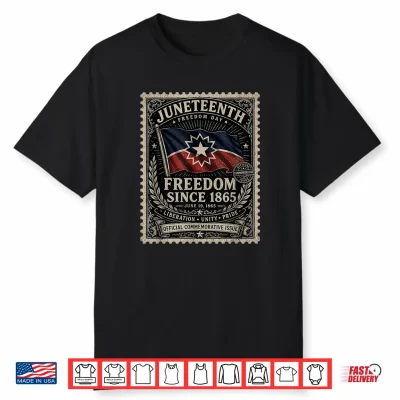 Distressed American Juneteenth Flag Colors Freedom Day Stamp Shirt