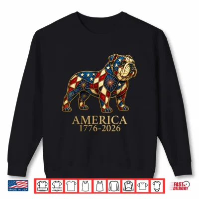 Sweatshirt English Bulldog Mosaic America 1776 2026 4th of July Dog Shirt