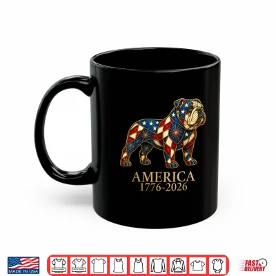 Mug English Bulldog Mosaic America 1776 2026 4th of July Dog Shirt