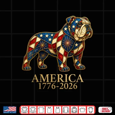 Design English Bulldog Mosaic America 1776 2026 4th of July Dog Shirt
