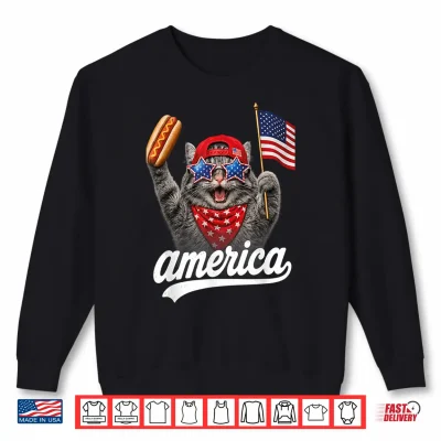 Funny Cat & Hot Dog Patriotic Cat Usa Flag Shirt 2 Sweatshirt Funny Cat Hot Dog Patriotic Cat USA Flag Shirt