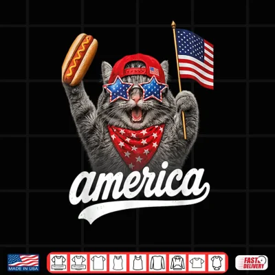 Funny Cat & Hot Dog Patriotic Cat Usa Flag Shirt 4 Design Funny Cat Hot Dog Patriotic Cat USA Flag Shirt