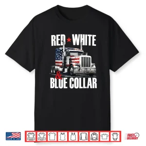 Red White And Blue Collar Patriotic Trucker Usa Flag Shirt