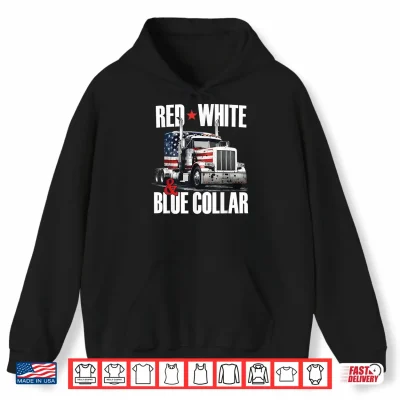 Hoodie Red White and Blue Collar Patriotic Trucker USA Flag Shirt
