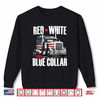 Sweatshirt Red White and Blue Collar Patriotic Trucker USA Flag Shirt