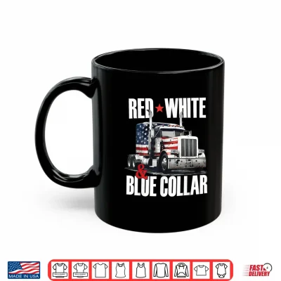 Mug Red White and Blue Collar Patriotic Trucker USA Flag Shirt