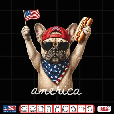 Design USA America French Bulldog Hot Dog 1776 2026 4th of July Shirt
