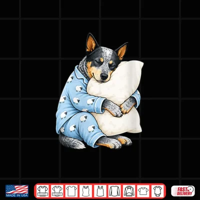 Design Womens Blue Heeler Sleeping in Cute Pajamas Sleep Dog V Neck Shirt