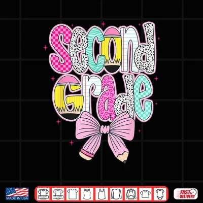 Design Cute Preppy 2nd Grade Coquette First Day of School Kids Girl Shirt