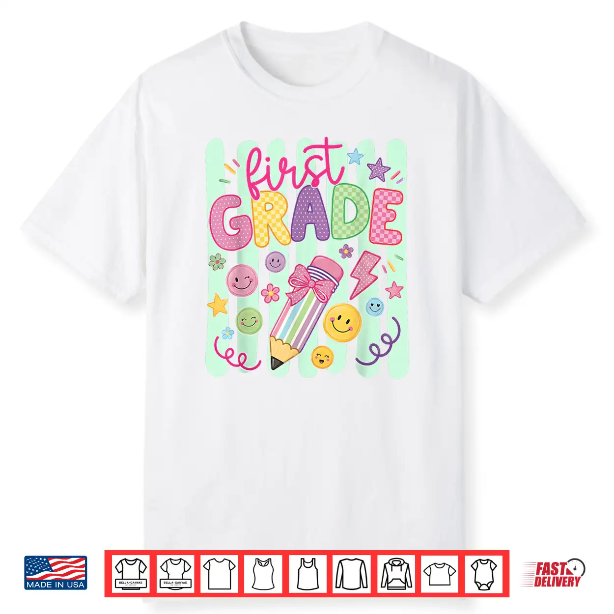 Preppy First Grade Back To School Pencil Student Teacher Kid Shirt Preppy First Grade Back To School Pencil Student Teacher Kid Shirt