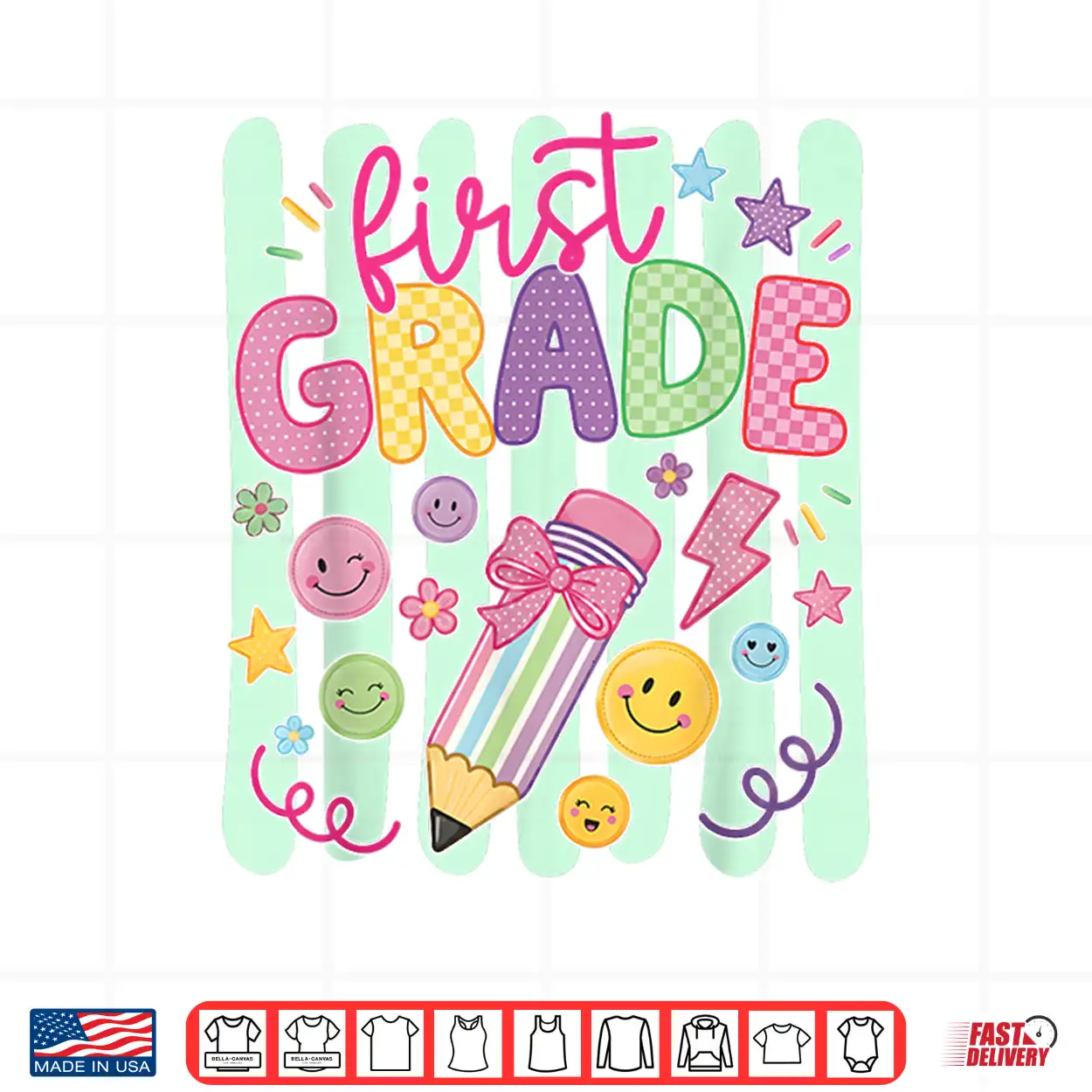 Preppy First Grade Back To School Pencil Student Teacher Kid Shirt Preppy First Grade Back To School Pencil Student Teacher Kid Shirt