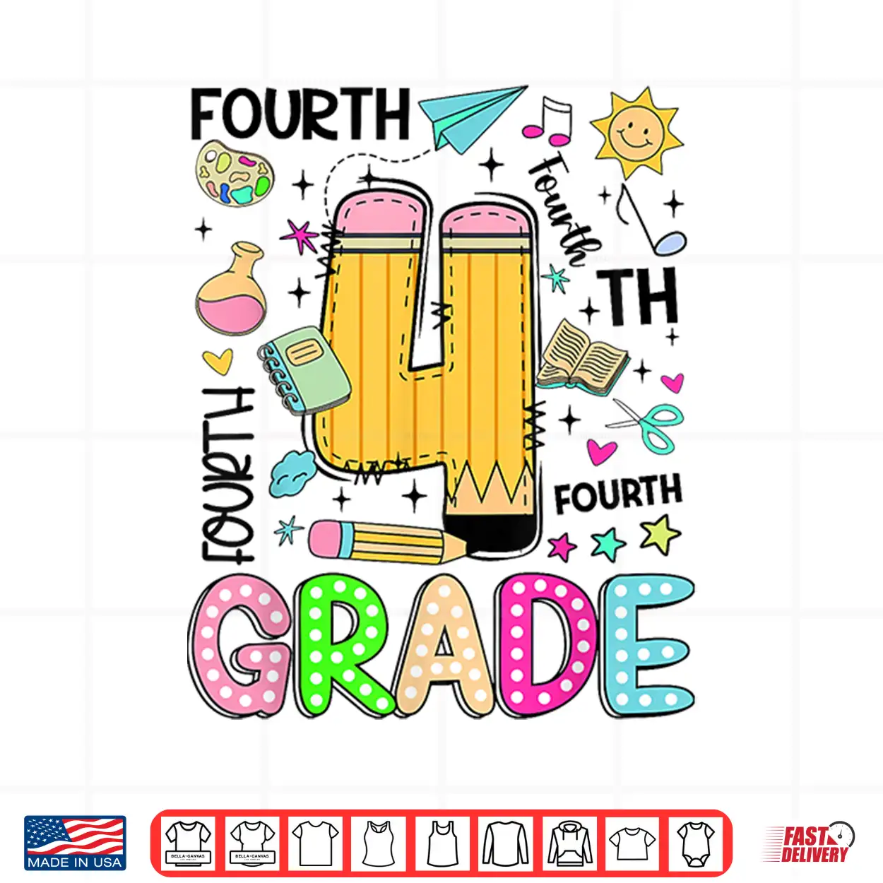 Preppy Fourth Grade Back To School Pencil Student Teacher Shirt Preppy Fourth Grade Back To School Pencil Student Teacher Shirt