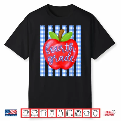 Striped Apple Fourth Grade Back To School Teachers Kids Shirt