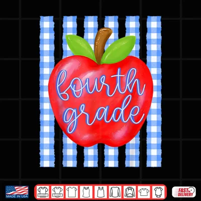 Design Striped Apple Fourth Grade Back to School Teachers Kids Shirt