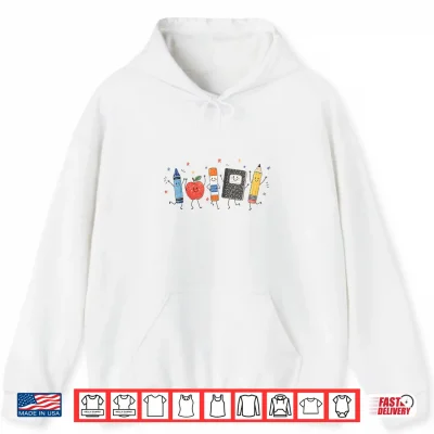Hoodie Teacher Back to School Cute School Crayon Apple Pencil Shirt