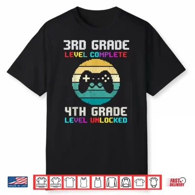 3Rd Grade Level Complete 4Th Unlocked Back School Video Game Shirt