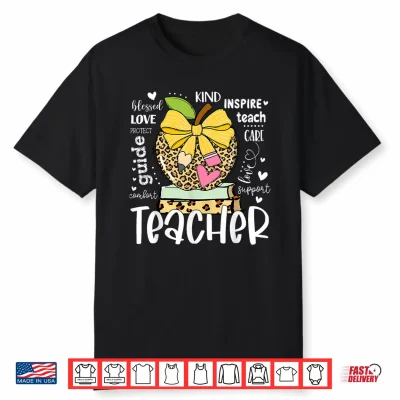 Back To School Teacher Leopard Apple Bow Women Girl Shirt