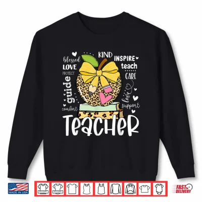 Sweatshirt Back to School Teacher Leopard Apple Bow Women Girl Shirt