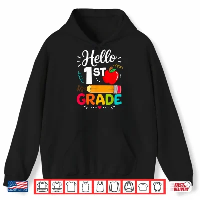 Hoodie Hello 1st Grade Funny Back to School Teacher Student Kids Shirt
