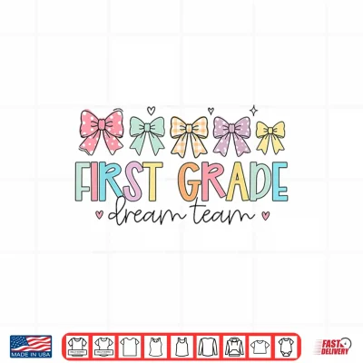 Groovy First Grade Dream Team Coquette Back To School Kids Shirt 4 Design Groovy First Grade Dream Team Coquette Back to School Kids Shirt