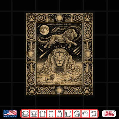 Design Celestial Leo Zodiac Tarot Card Lion Constellation Savanna Shirt