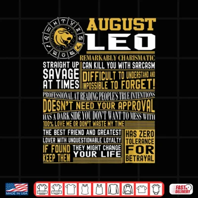Design Best Born In August Leo Zodiac Sign Shirts Shirt