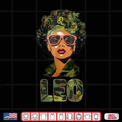 Design Black Culture Leo Zodiac Sign Camo Leo Birthday July August Shirt