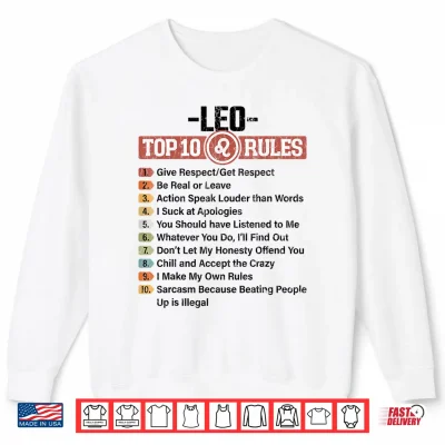 Sweatshirt Zodiac Sign Funny Top 10 Rules Of Leo Graphic Shirt