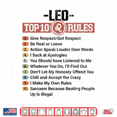 Design Zodiac Sign Funny Top 10 Rules Of Leo Graphic Shirt