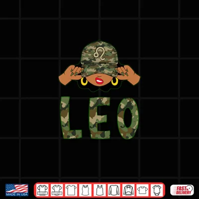 Design Leo Queen Black Woman With Camo Cap Afro Girl Zodiac Shirt