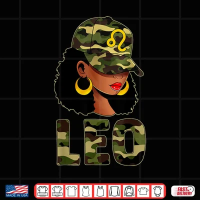 Design Leo Queen Camouflage Black Woman Cap Zodiac Sign Shirt