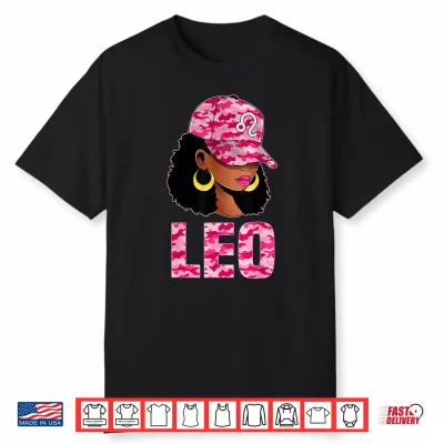 Leo Queen Sassy Afro Black Woman Pink Camo Cap Zodiac Shirt