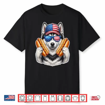 4Th Of July Hotdog Siberian Husky Funny Patriotic Usa Flag Shirt