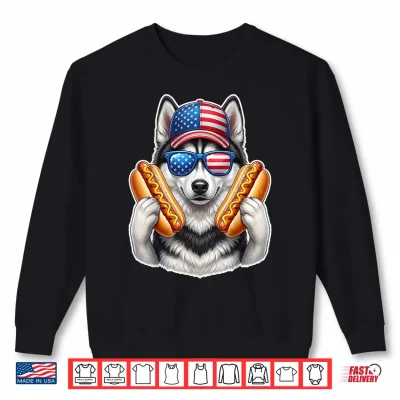 Sweatshirt 4th of July Hotdog Siberian Husky Funny Patriotic USA Flag Shirt 1